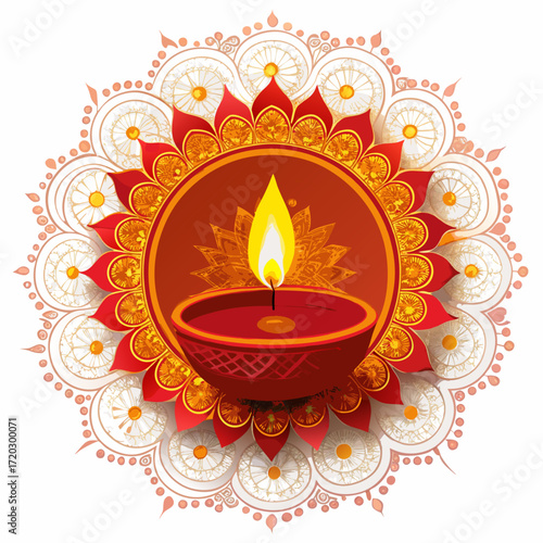 Vibrant Diwali Celebration A Mandala of Lit Diyas Illuminating a Festive Orange Backdrop	
