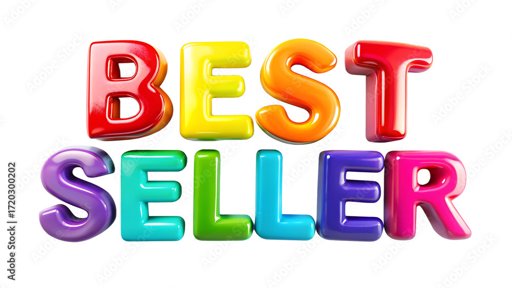 Naklejka premium Colorful 3d best seller text isolated on transparent background, ideal for promotional materials and marketing campaigns, attracting attention and boosting sales