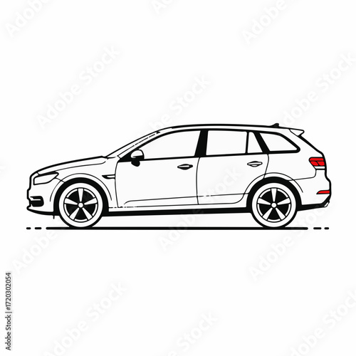 Sleek modern station wagon in profile, clean lines, perfect for automotive illustration