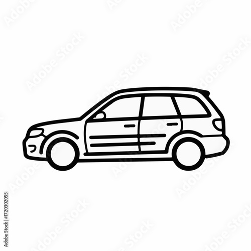 Simple line drawing of a station wagon car on a white background