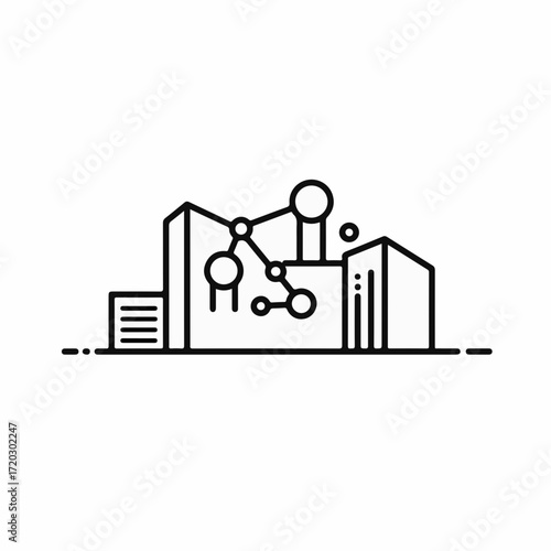 Modern industrial complex with interconnected technology network