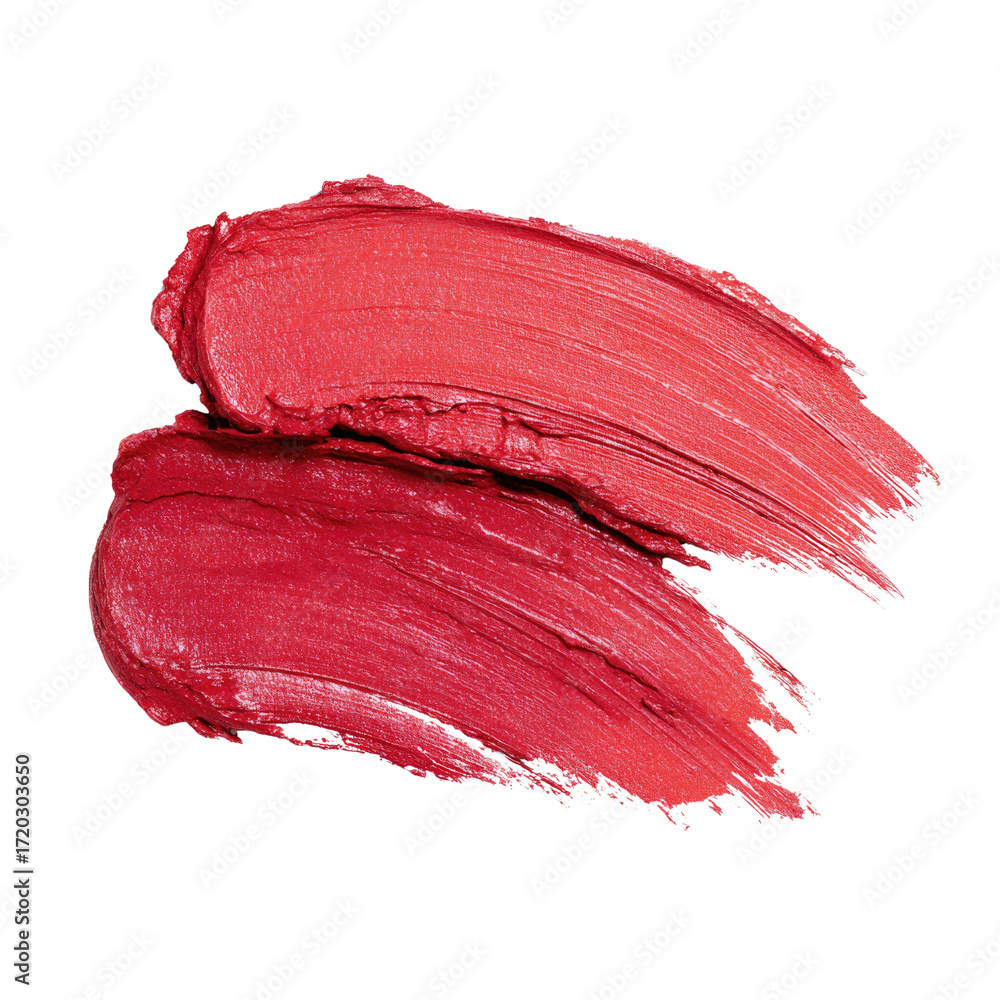 Fototapeta premium Red lipstick smear, textured and vibrant, isolated on a transparent background. background removed