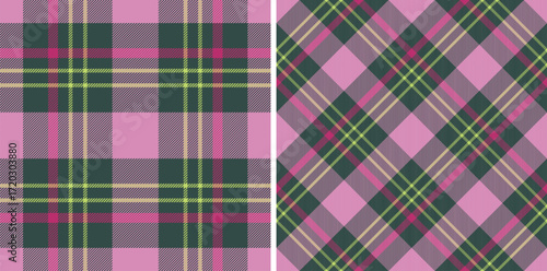 Seamless pink color check pattern. Repeating patern plaid. Checkered design for prints. Repeated tartan fabric. Vector scottish fabriс. Ekose texture. Madras flannel. Checker line. Stripe gingham