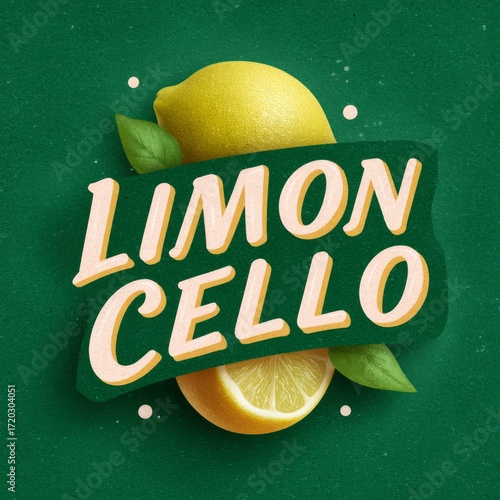Limoncello branding design featuring fresh lemons on a green background with bold lettering