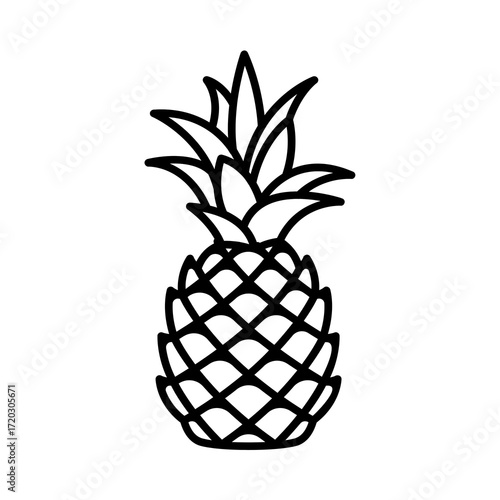 Pineapple Outline Fruit Illustration. Isolated on White Background and Transparent PNG.
