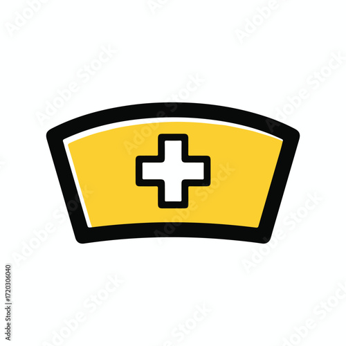 Iconic yellow nurse cap with white cross symbol represents healthcare and medical professions