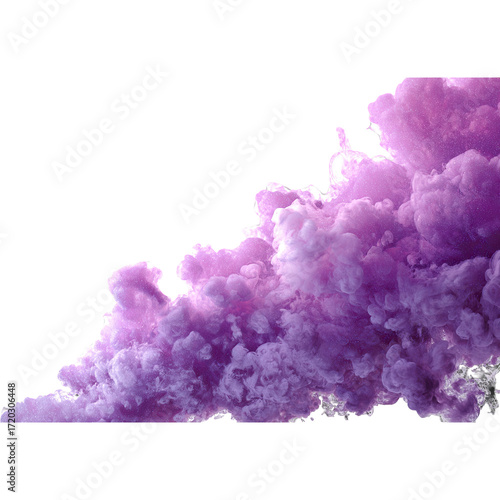 Abstract cloud of vibrant purple smoke. Isolated on White Background and Transparent PNG.