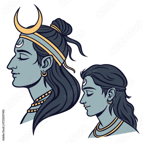 Lord Shiva Dual Portrait Vector Illustration