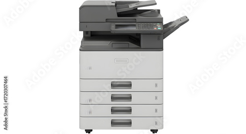 Modern office multifunction printer with scanner, copier, and fax capabilities, isolated on transparent background