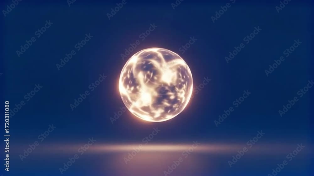 Luminous sphere of burning plasma energy against a blue backdrop