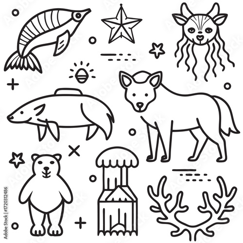 Line art animal and nature collection minimalist black and white design