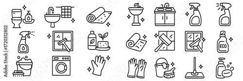 Cleaning supplies and tools in a simple design for effective home maintenance