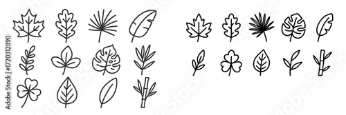 Various outlined leaf designs showcasing diverse shapes and sizes for creative projects and inspiration