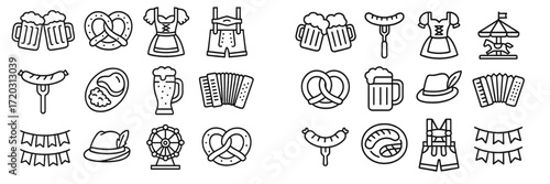 Festive icons depicting traditional German celebration with food, drinks, and entertainment symbols