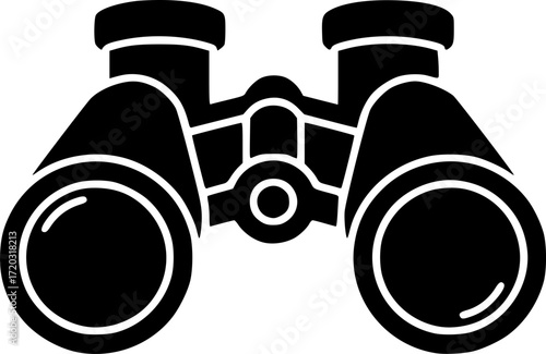 black binoculars, white background, simple, high contrast, monochrome, minimalist, clear lines, optical device, exploration, discovery, sharp focus, vector illustration