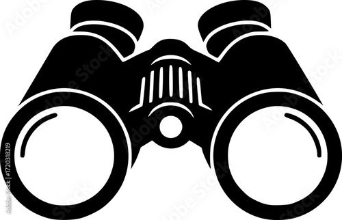 black binoculars, white background, simple, high contrast, monochrome, minimalist, clear lines, optical device, exploration, discovery, sharp focus, vector illustration