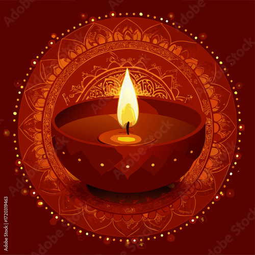 Vibrant Diwali Celebration A Mandala of Lit Diyas Illuminating a Festive Orange Backdrop