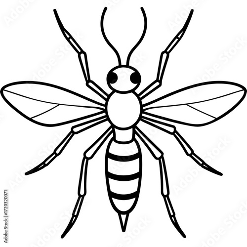 Simple Mosquito Outline Vector Drawing Isolated on White