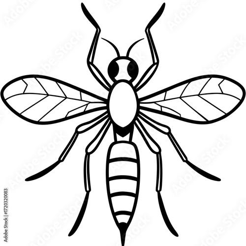 Simple Mosquito Outline Vector Drawing Isolated on White