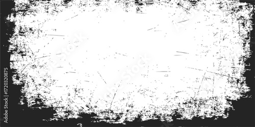 Abstract grunge background with a black ink splat frame texture and dirty spray paint splatter pattern design