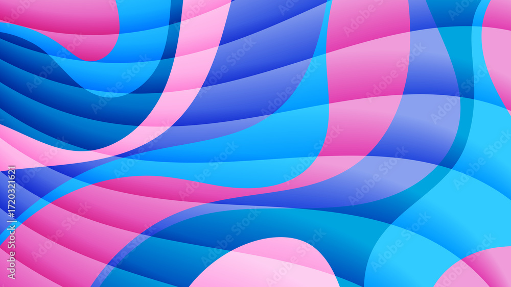 Obraz premium Wavy striped art background in pink and blue tones. An excellent illustration for advertising, posters, postcards, business cards, corporate attributes and your other projects.