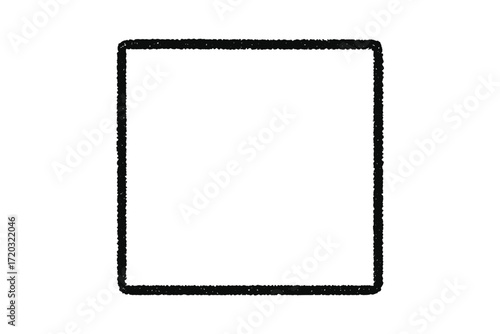 Simple black square outline drawn in a minimalist style on a white background for artistic purposes