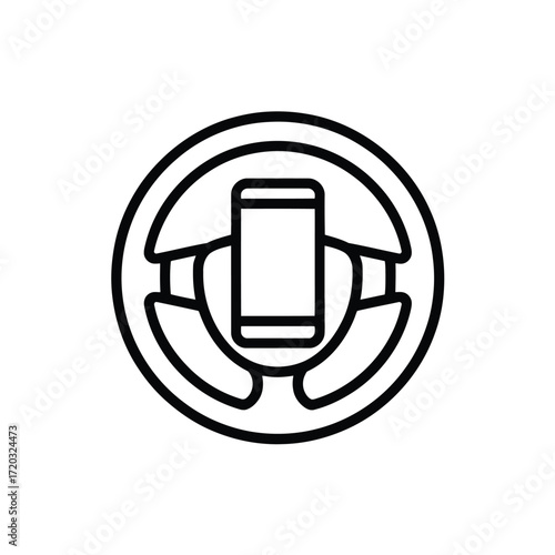 Modern vehicle interior with smartphone integration and connected technology black line icon illustration