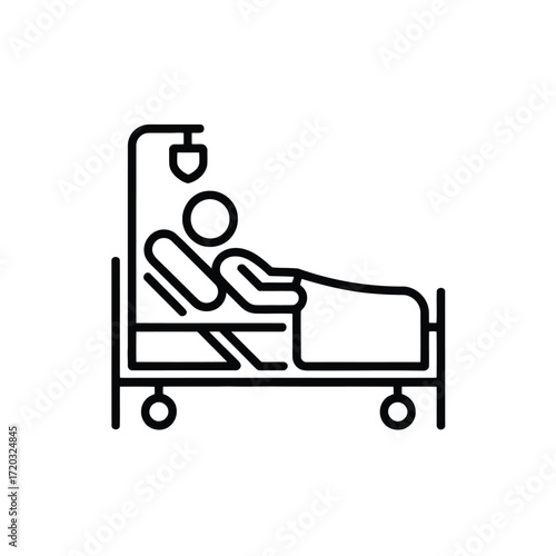 Patient in hospital bed with IV drip vector icon design for medical illustrations