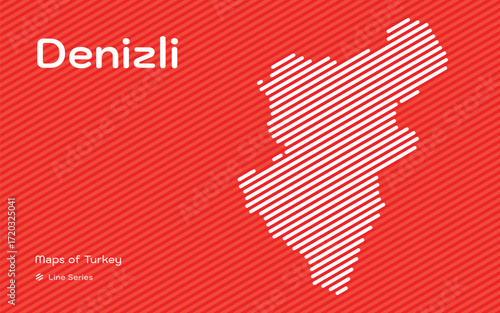 Denizli province map with red diagonal line pattern vector