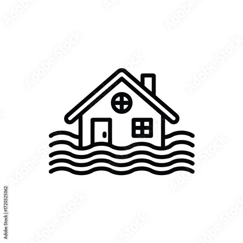 Stylized icon depicting a house being affected by a severe flood situation