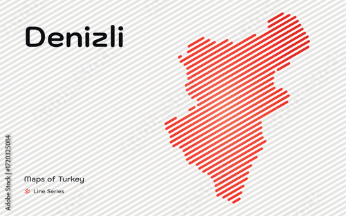 Denizli province map with red diagonal line pattern vector