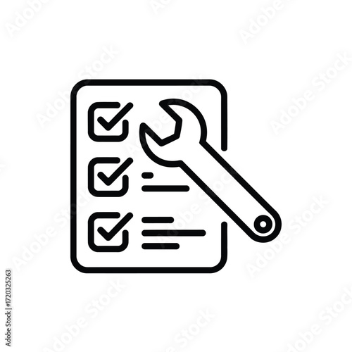 Maintenance checklist with wrench icon representing tasks and completed actions for repair services