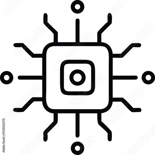 Technology & IT Quantum Computer Chip Outline Vector Icon for Futuristic Computing and Technology, Flat Vector Icon on White Background

