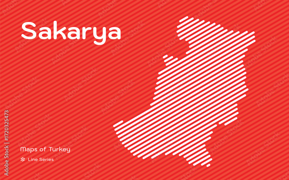 Obraz premium Sakarya province map with red diagonal line pattern vector