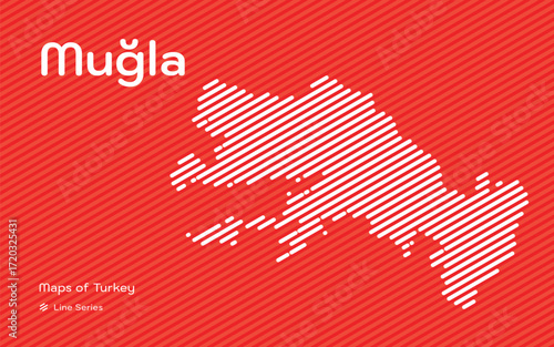 Mugla province map with red diagonal line pattern vector