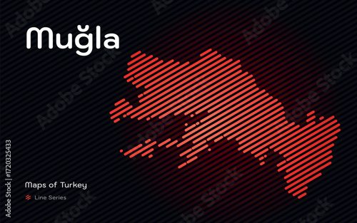 Mugla province map with red diagonal line pattern vector