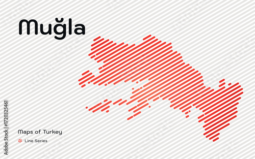 Mugla province map with red diagonal line pattern vector