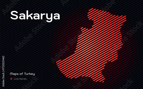 Sakarya province map with red diagonal line pattern vector
