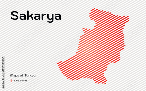 Sakarya province map with red diagonal line pattern vector