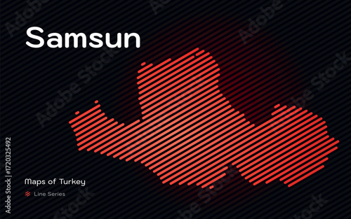 Samsun province map with red diagonal line pattern vector