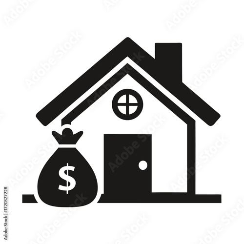 Mortgage Icon – House with Money Bag and Dollar Symbol