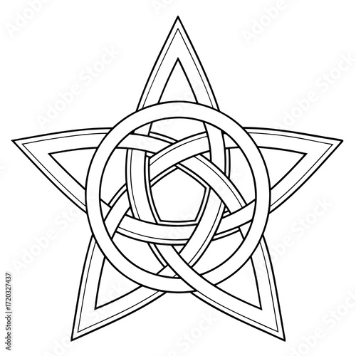 Illustration of a pentacle, a fivepointed star encircled, the pentacle is a symbol often associated with paganism, witchcraft, and wicca, representing the five elements