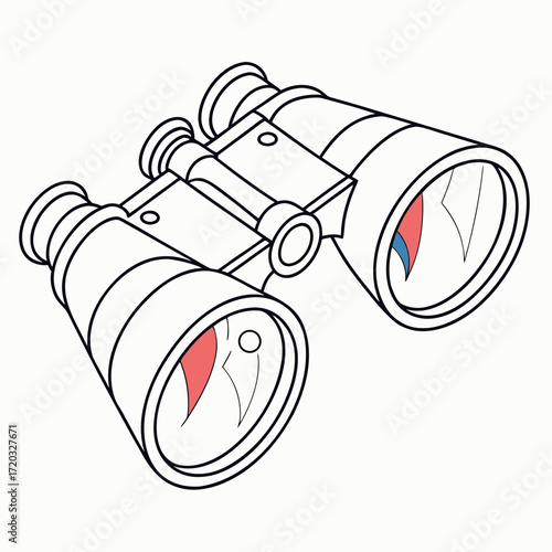 Illustration of binoculars, a tool for observing distant objects, often used in outdoor activities like birdwatching, hiking, and sports events, providing a magnified view of the surroundings