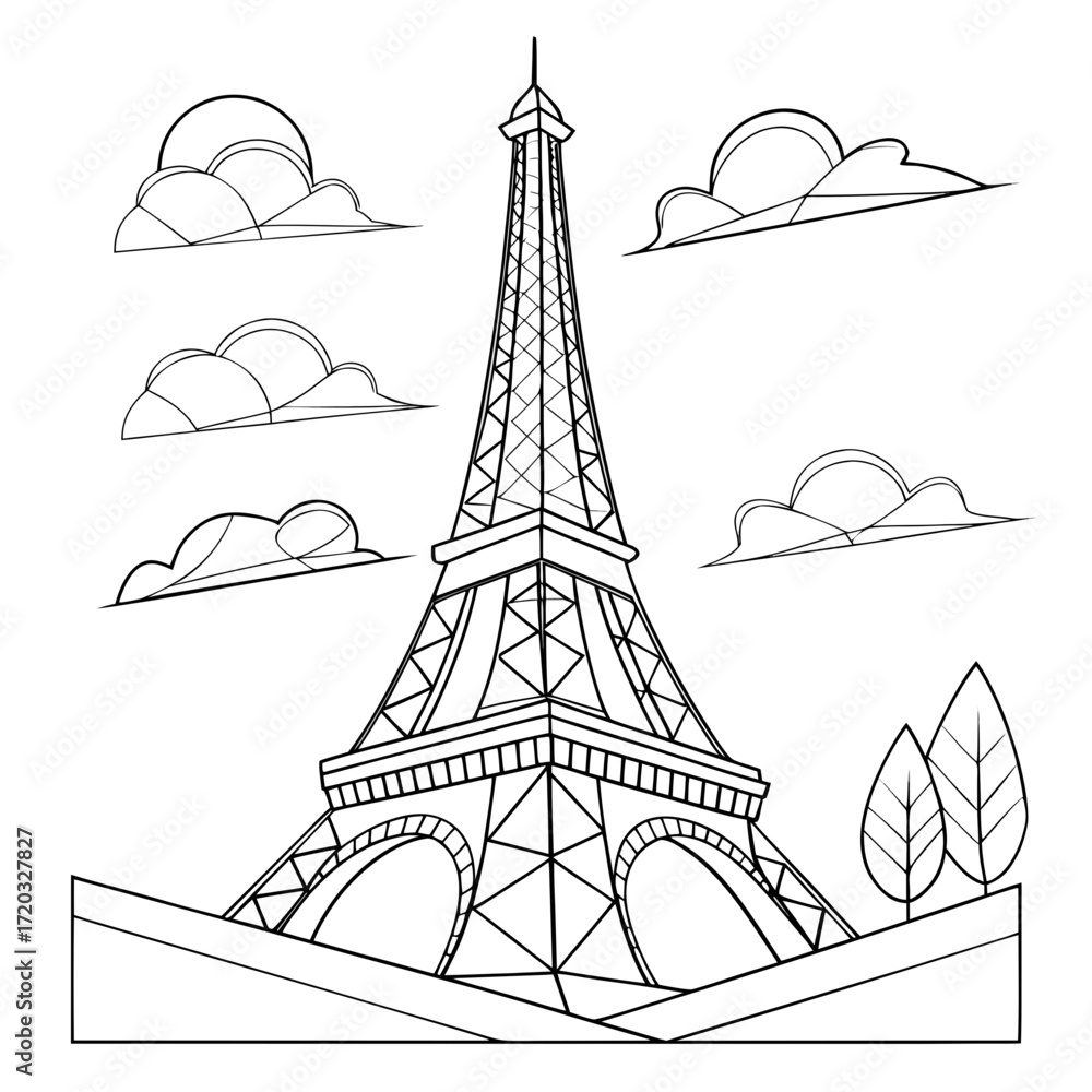 Obraz premium Illustration of the eiffel tower, a wroughtiron lattice tower on the champ de mars in paris, france, symbolizing french culture, romance, and architectural innovation