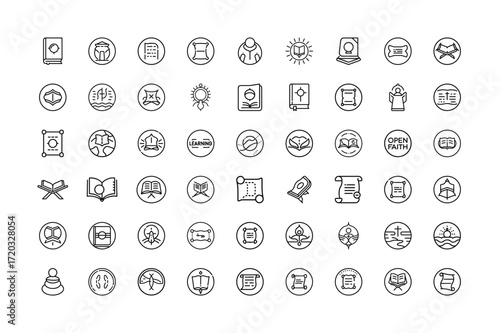 Vector art of set of handdrawn islamic and religious icons in a circular outline