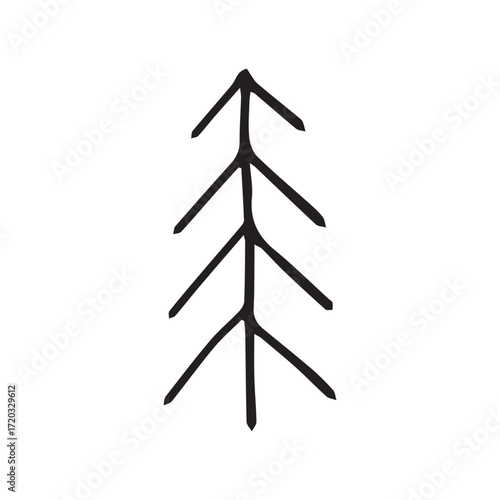 Stylized conifer tree in primitive hand drawn style in black and white as seasonal motif. Vector hand drawn illustration for postcards, logo, stikers, polygraphy and social media. Not AI