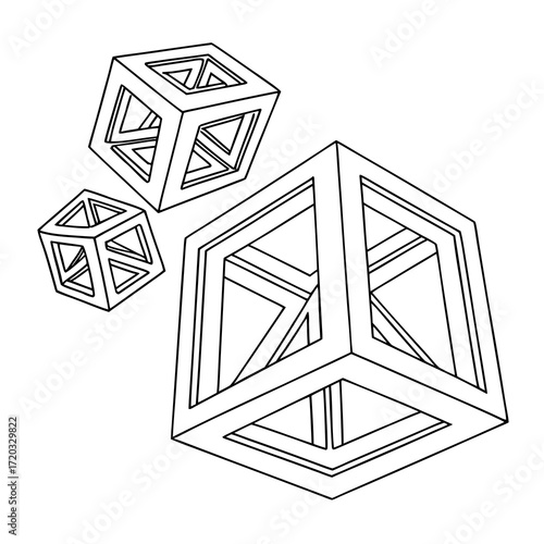 Vector art of threedimensional geometric shapes, creating an abstract and modern design with clean lines and precise angles, perfect for architectural or mathematical concepts