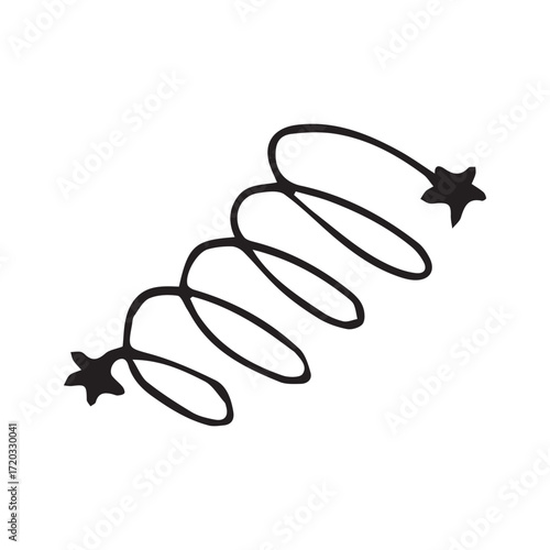 Spring with star ends hand-drawn in black and white as playful decorative element. Vector hand drawn illustration for postcards, logo, stikers, polygraphy and social media. Not AI