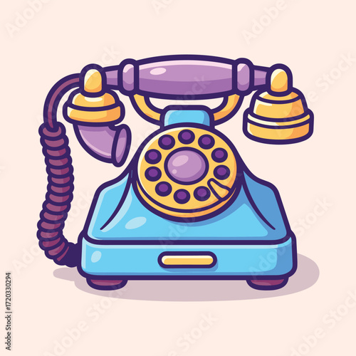 Cute vintage rotary telephone cartoon vector | Retro dial phone icon