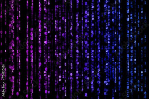 Binary code Background. Digital and Secure Data Concept. Technology Illustration. Neon gradient tone